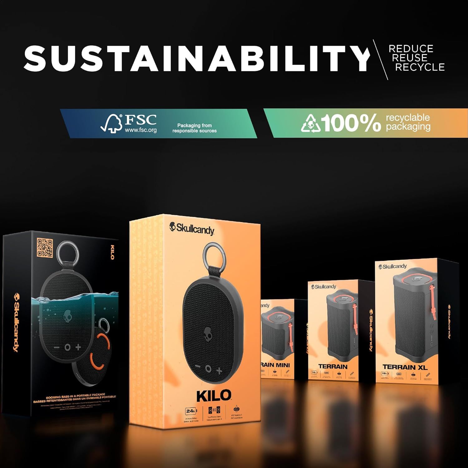 Skullcandy Kilo Wireless Bluetooth Speaker - IPX7 Waterproof with 24 Hour Battery,True Wireless Pairing