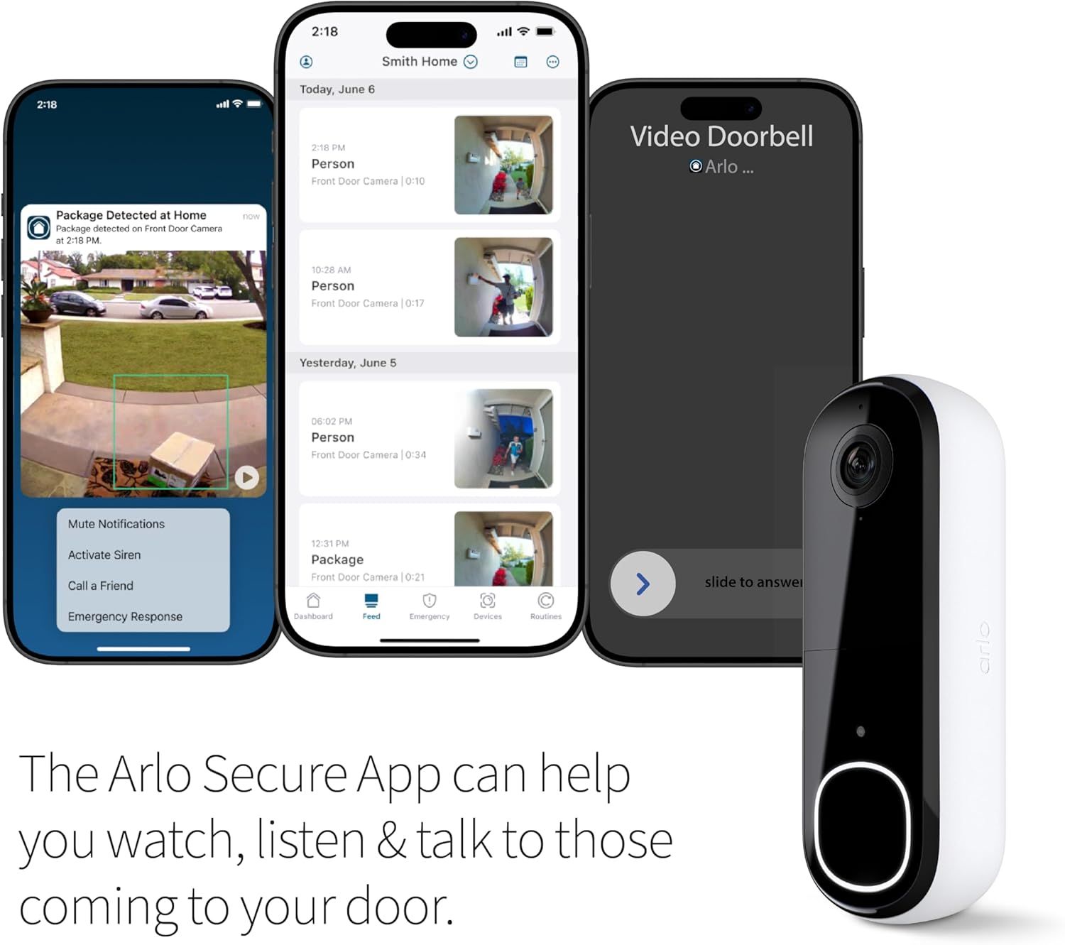 Arlo Video Doorbell 2K|2nd Gen|Wire-Free Battery,2-Way Audio,Night Vision,Siren|Live Video|Head to Toe 180 Wide View