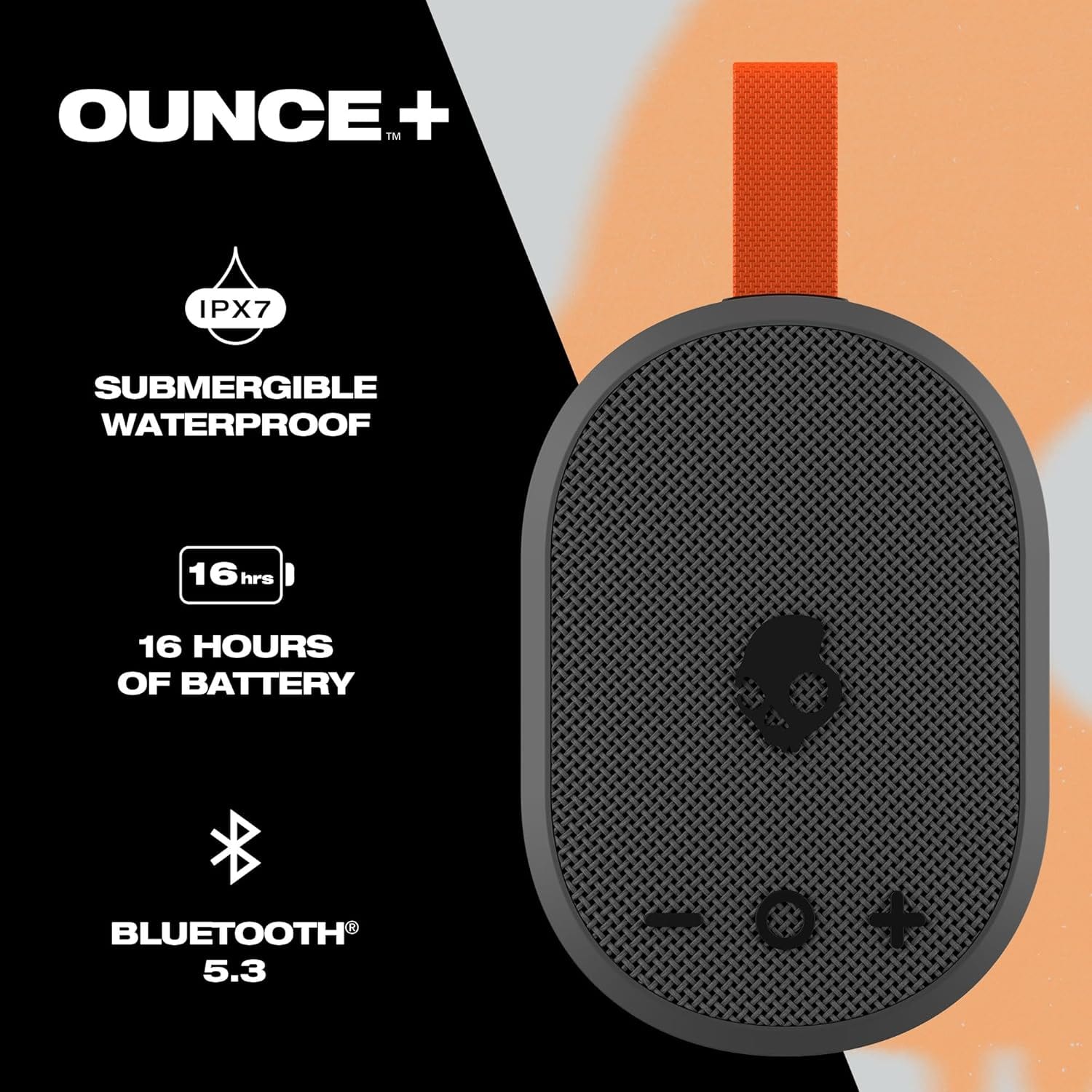 Skullcandy Ounce+ Wireless Mini Portable Bluetooth Speaker - IPX7 Waterproof, 16 Hour Battery, TWS,Nylon Carry Strap