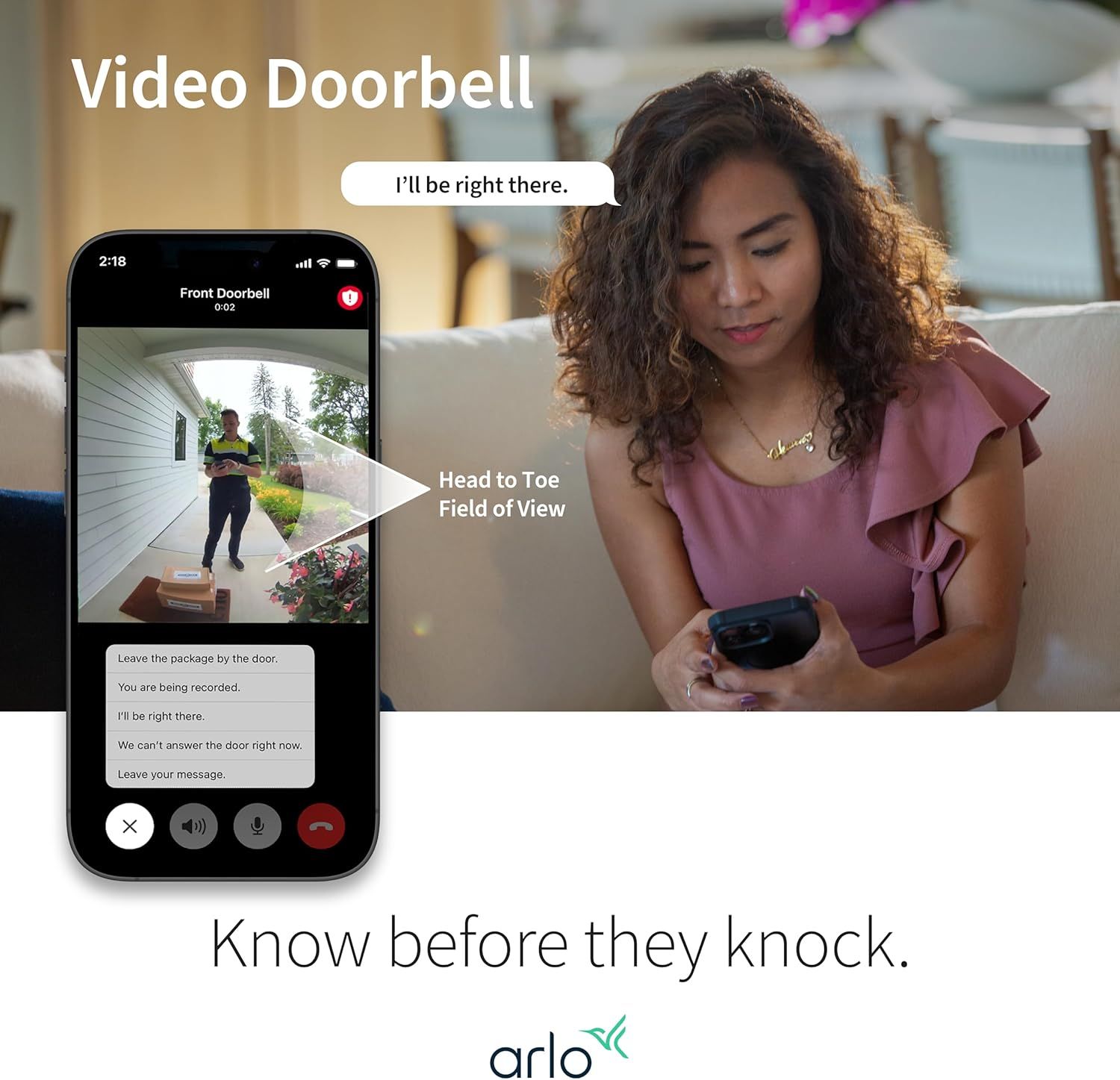 Arlo Video Doorbell 2K|2nd Gen|Wire-Free Battery,2-Way Audio,Night Vision,Siren|Live Video|Head to Toe 180 Wide View