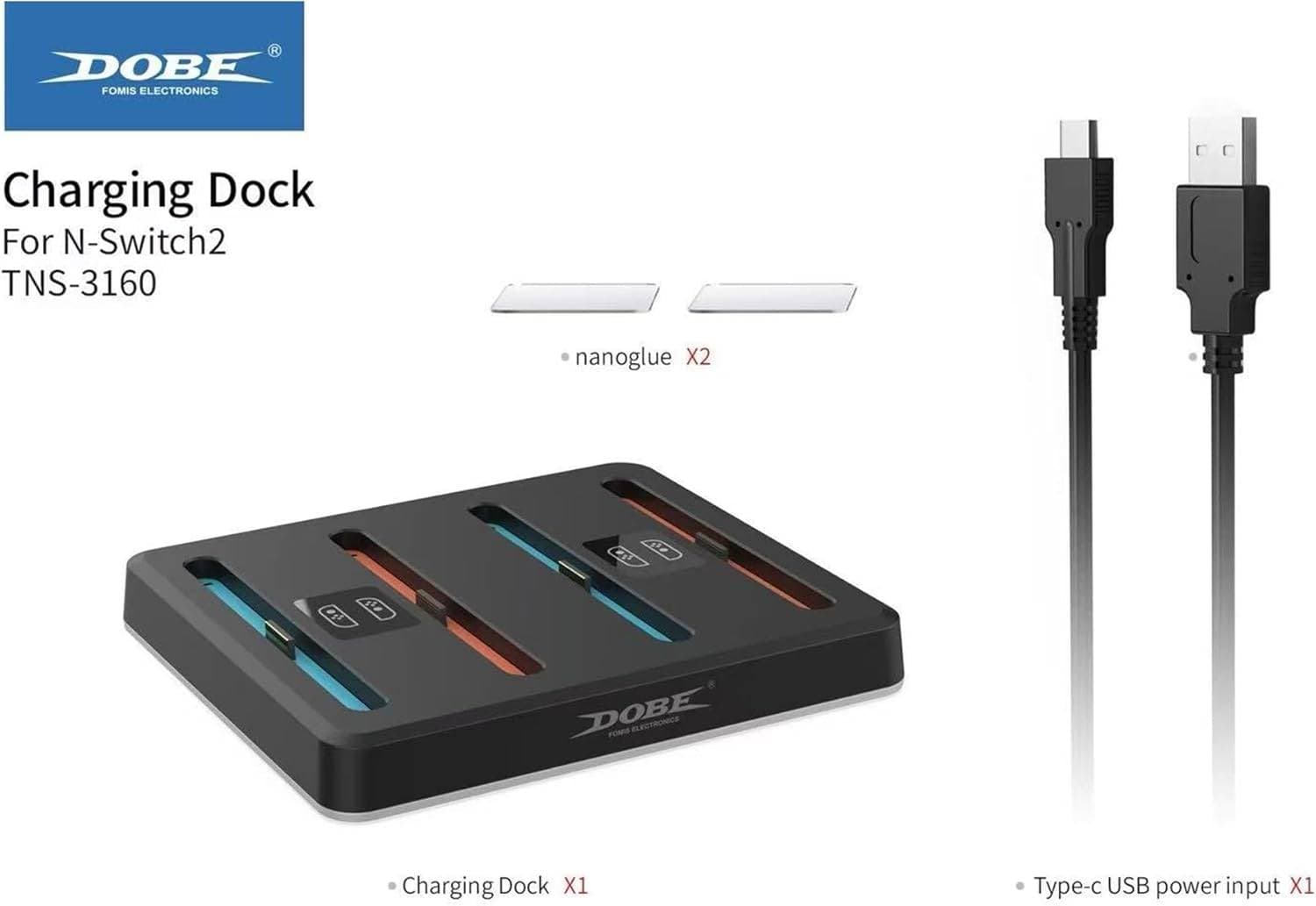 Nintendo Switch 2 Charging Dock 4 Controllers - RGB Lighting Wall Mountable - DOBE