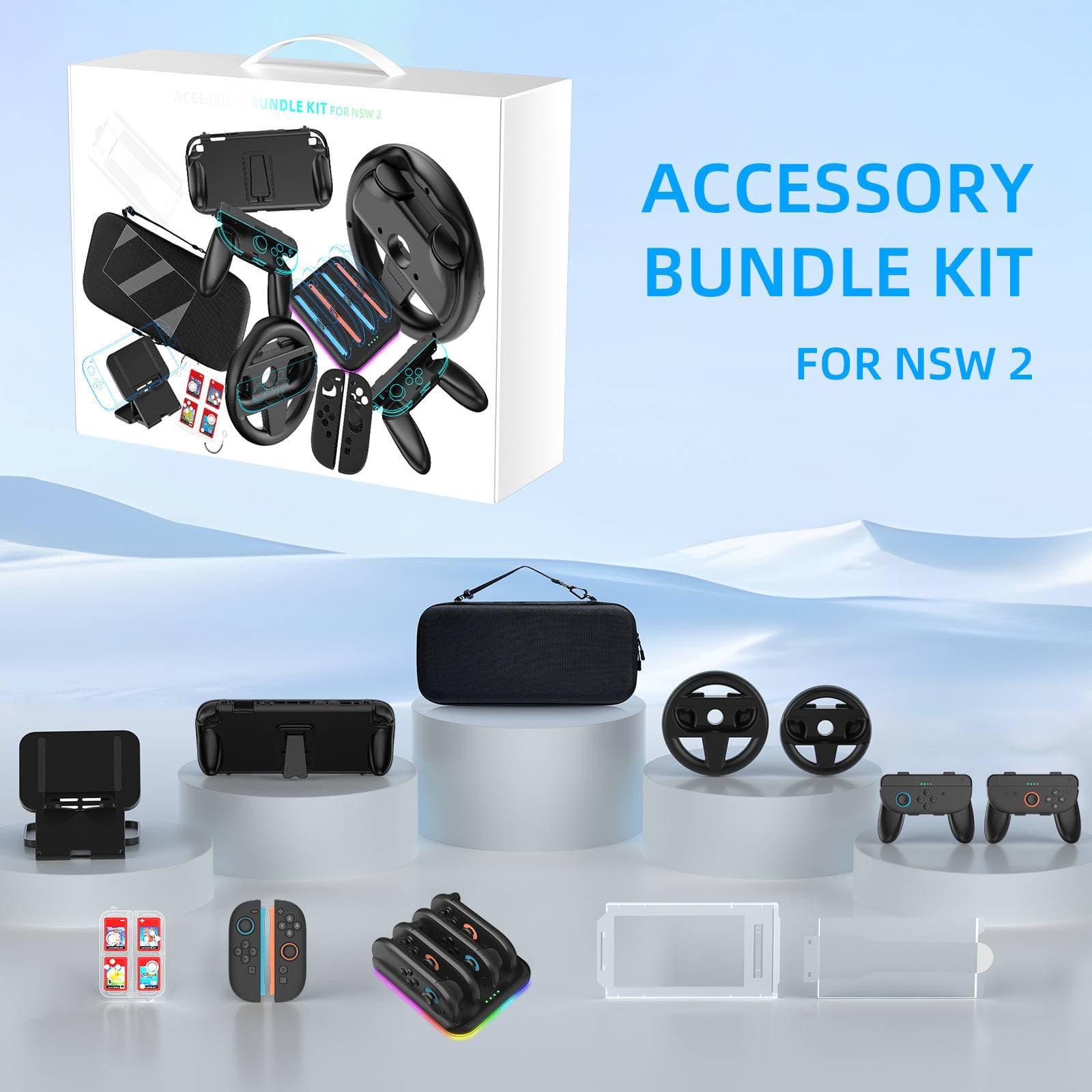 Nintendo Switch 2 Accessory Set Gift Box: Carry Bag+Handle+Steering Wheel+Card Box+Tempered Glass+Protective Case