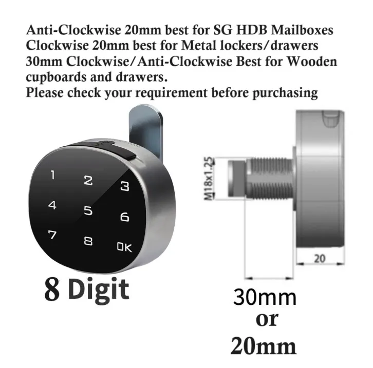 Safebros/WT 8 Digit Digital Lock for HDB Mailbox/Drawers /Cabinet/Lockers-Easy No Drill Install