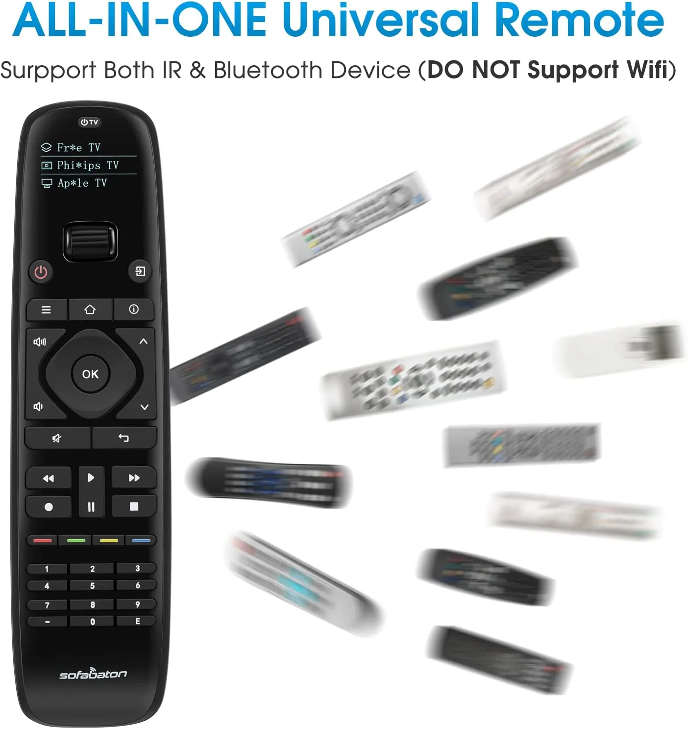 SofaBaton U1 Universal Remote with Smartphone APP, Smart Universal Remote Control for Bluetooth & IR Devices, Compatible with Smart TVs/DVD/STB/Projector All in One