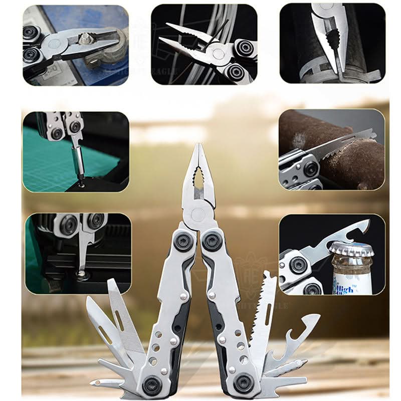 Safebros Multi-Functional Industrial Grade Stainless Steel Tool Kit Pocket Folding Pliers with Wire Cutter Screwdriver and Blade