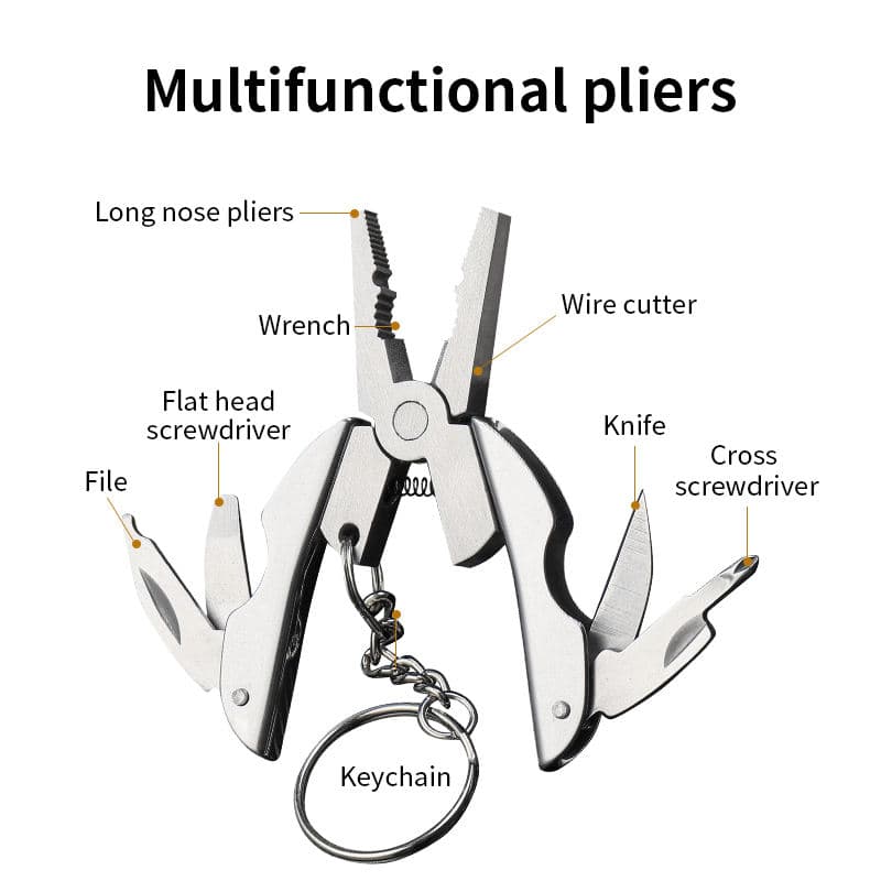 Mini Multitool Keychain Set - Multifunctional All In One Pocket Tool - 6-in-1, Plier, Wire Strippers, Phillips Screwdriver, Knife, File & Flat, With Carry case