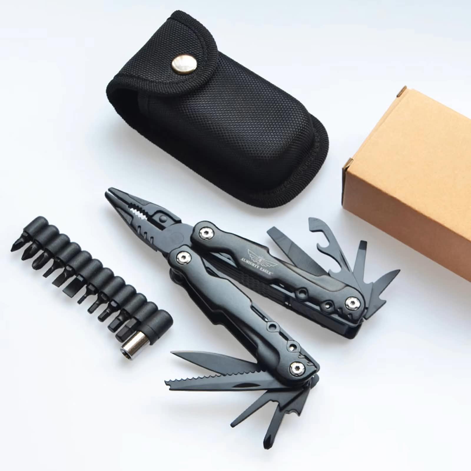 Safebros Multitool 17-in-1 Stainless Steel Multi Tool with Pocket Knife Needle Nose Pliers Bottle Opener Screwdriver Self-Locking Professional Multi-Tool for Outdoor Survival Gifts for Men