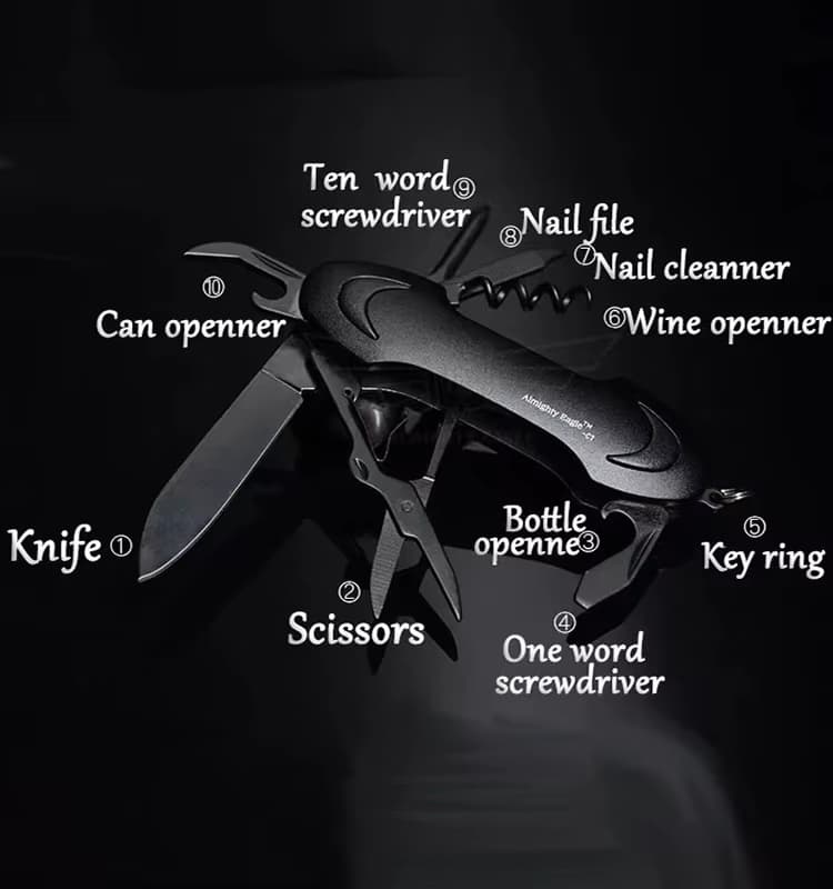 Safebros Titanium Black Mini Swiss Pocket Knife Keychain Comfort Grip Multi-Function Folding Blade Stainless Steel Material