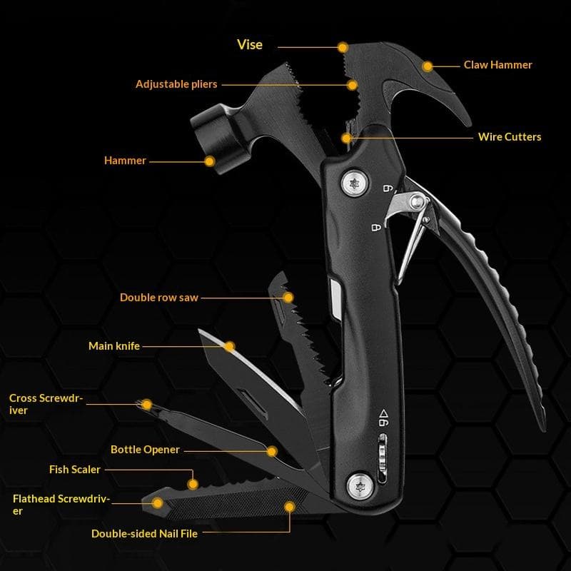 Safebros PF17 Multi-functional Knife Pliers Hammer Folding Portable Aluminum Claw Hammer Multi-Purpose Emergency Tool