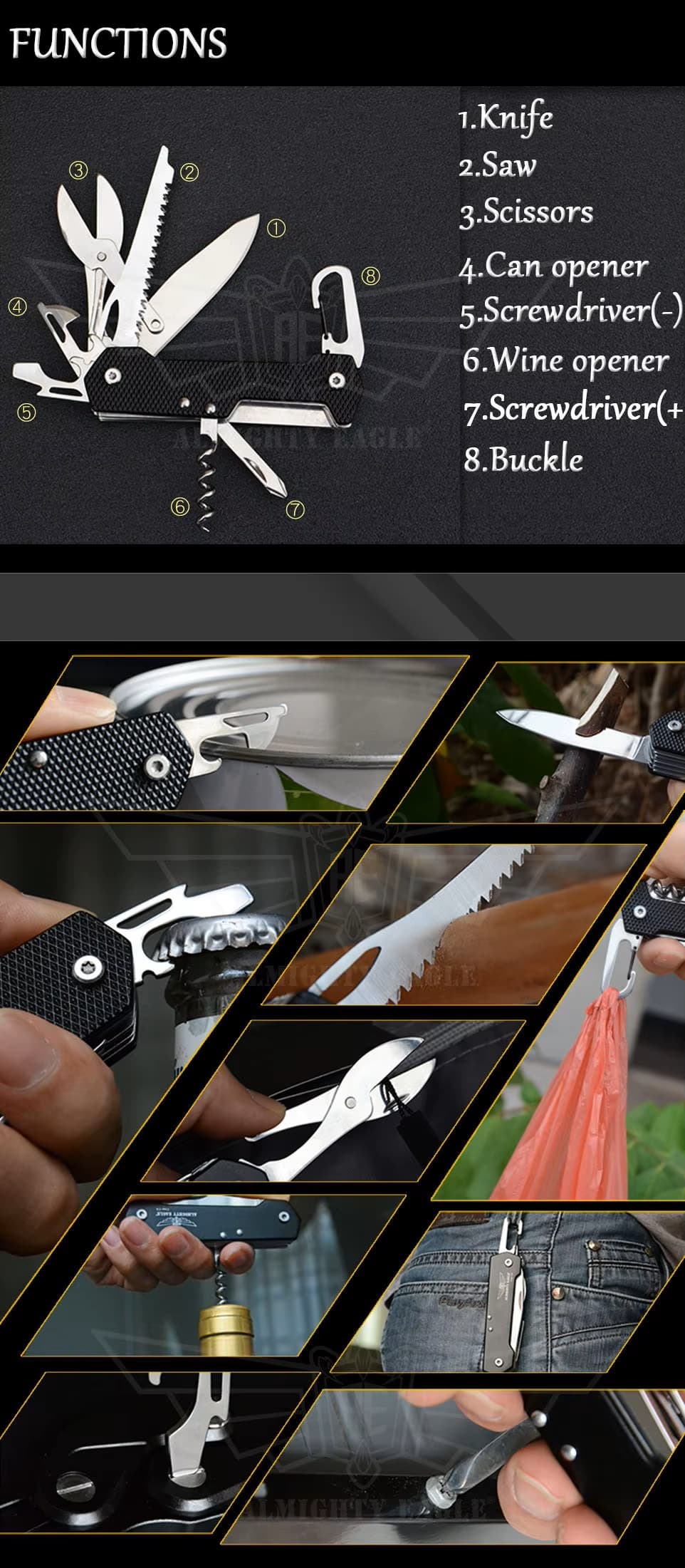 Safebros Hot Selling 3CR13 Stainless Steel Blade Mini Folding Knife Multi-Tool Swiss Knife Multitool Pocket camping and outdoor Model KE23