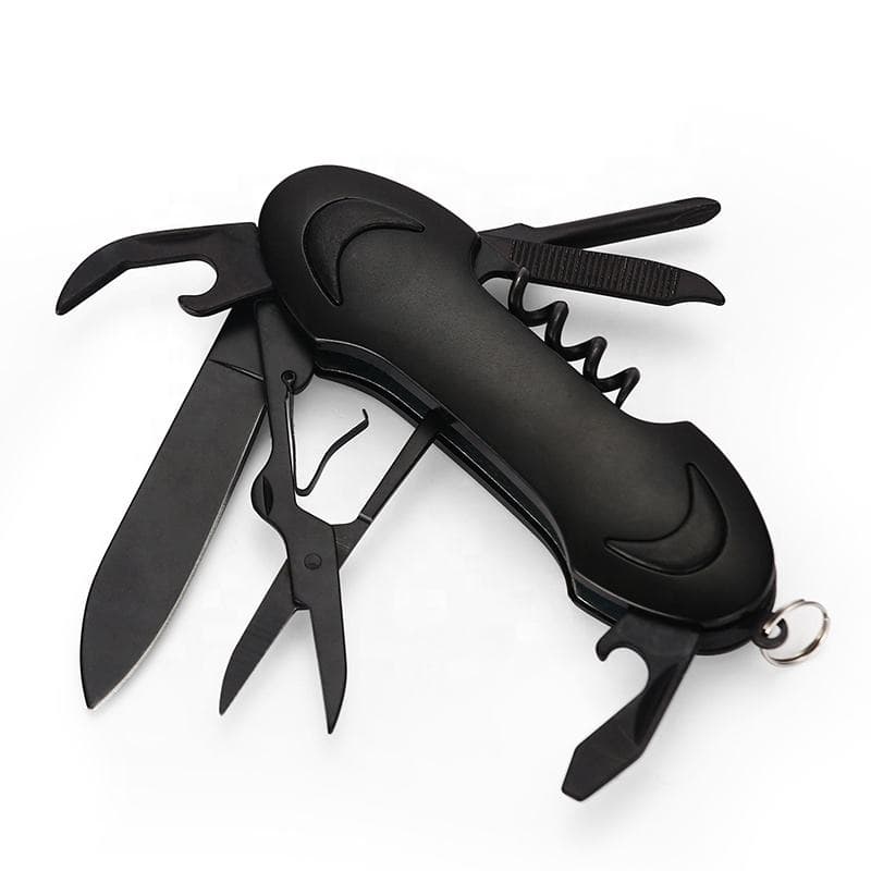 Safebros Titanium Black Mini Swiss Pocket Knife Keychain Comfort Grip Multi-Function Folding Blade Stainless Steel Material