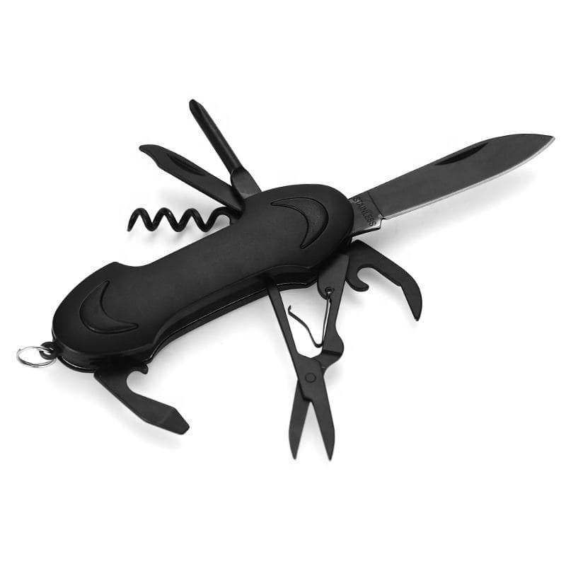 Safebros Titanium Black Mini Swiss Pocket Knife Keychain Comfort Grip Multi-Function Folding Blade Stainless Steel Material