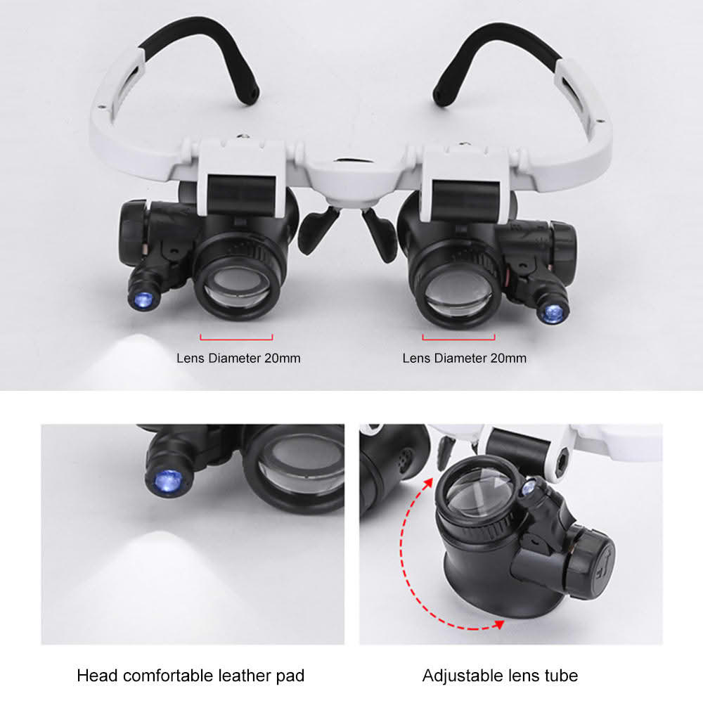 Safebros Magnifying Glasses 8X 15X 23X Magnifier LED Headband Glass Eye Magnifying Repair Tool Watchmaking Jewelry Necklace Magnifier Glasses Beading Biology Loupe Microscope