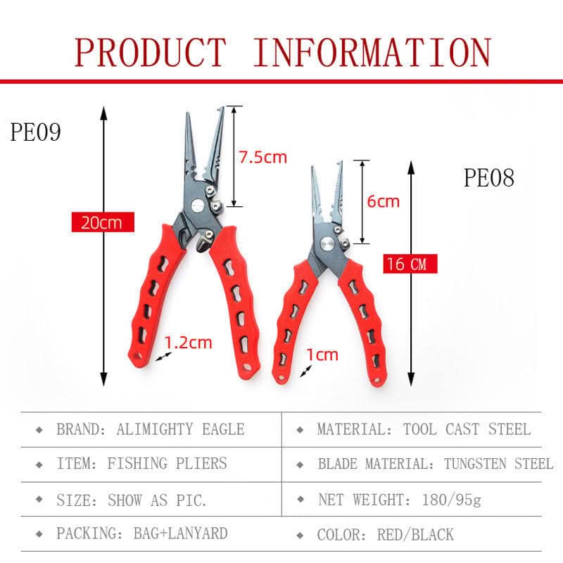 Safebros Tungsten Steel Multi-Tool Line Scissors Fish Pliers Fishing Tackle Braid Cutters 420 Stainless Steel Fishing Tools, Saltwater Resistant Fishing Gear, Tungsten Carbide
