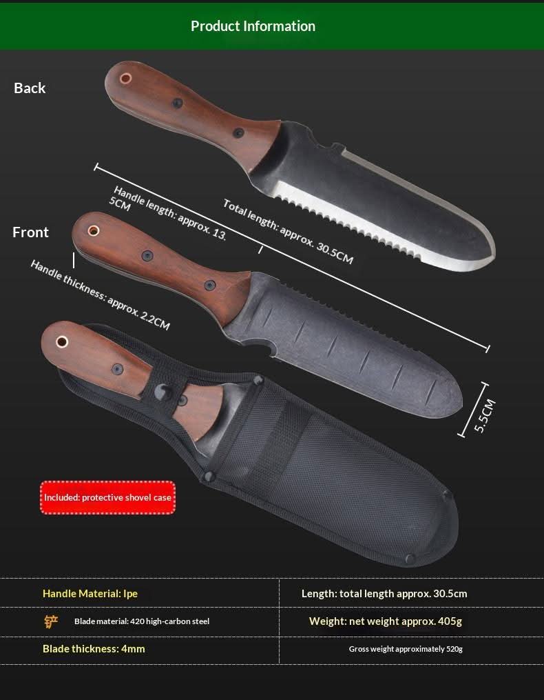 ALMIGHTY EAGLE Outdoor Hand Shovel Knife Stainless Steel Multifunctional Garden Shovel Wooden Handle 12" Size 100-110 Blade Angle Snow