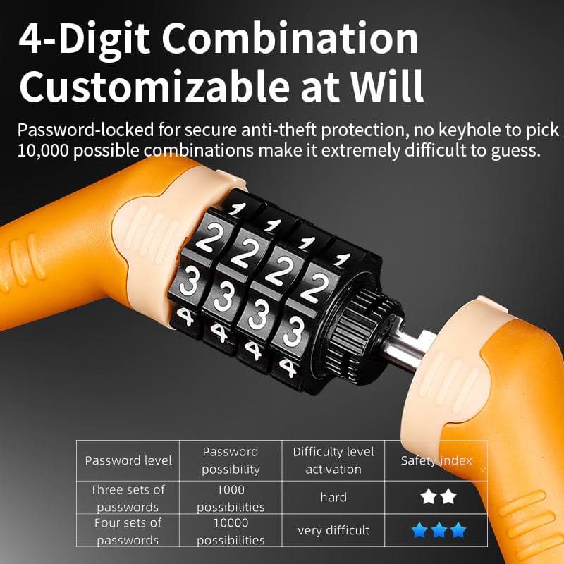 Safebros Durable Bicycle Lock Anti-Theft Password Ring Lock Fixed 4 Digit Code Combination Bicycle Security Lock