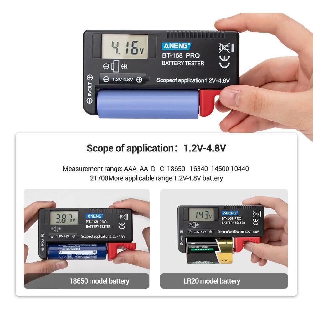 Safebros Digital Battery Tester Volt Checker for AA AAA C D 9V 1.5V Button Cell BT-168D LCD/Analog Display