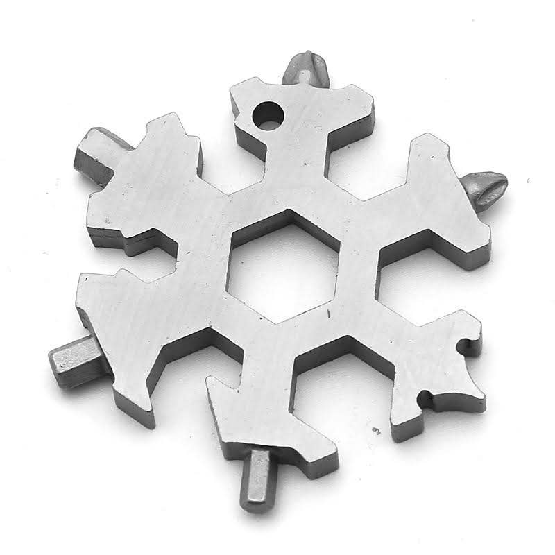 Safebros Snowflake Keychain Multitool Kit of 6, 18-in-1, Stainless Steel Snow flake Multi Tool Keychain Set; Bottle Opener, Screwdriver, Wrench, Compact Pocket Tool; for Travel and Camping