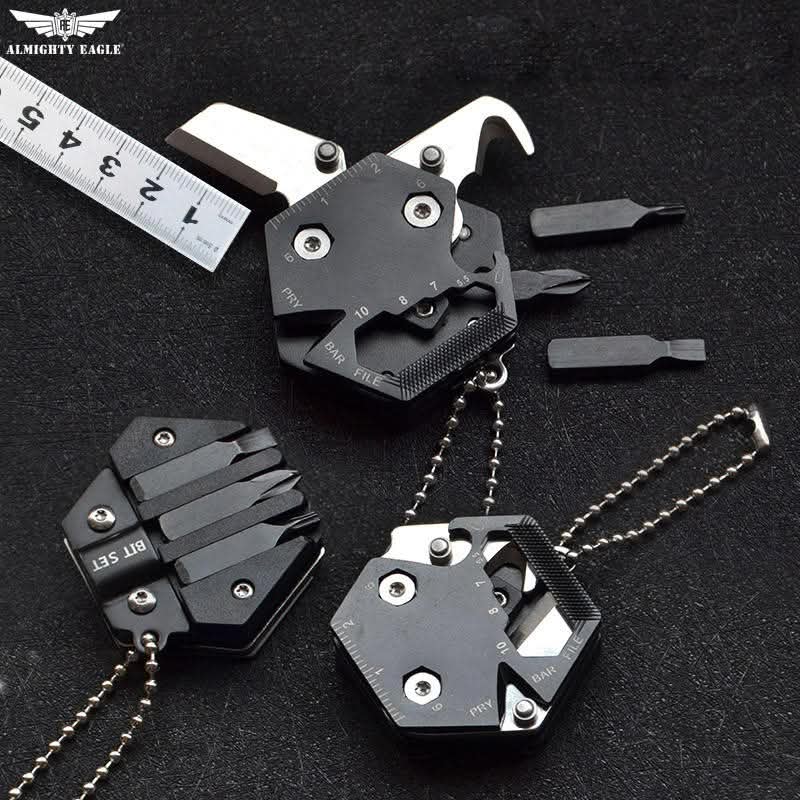 Safebros Hexagonal Shape Multi Tool Keychain, Portable Pocket Multitool with Folding Cutter, Screwdriver Set, Bottle Opener, and More for Outdoor Hiking, Camping