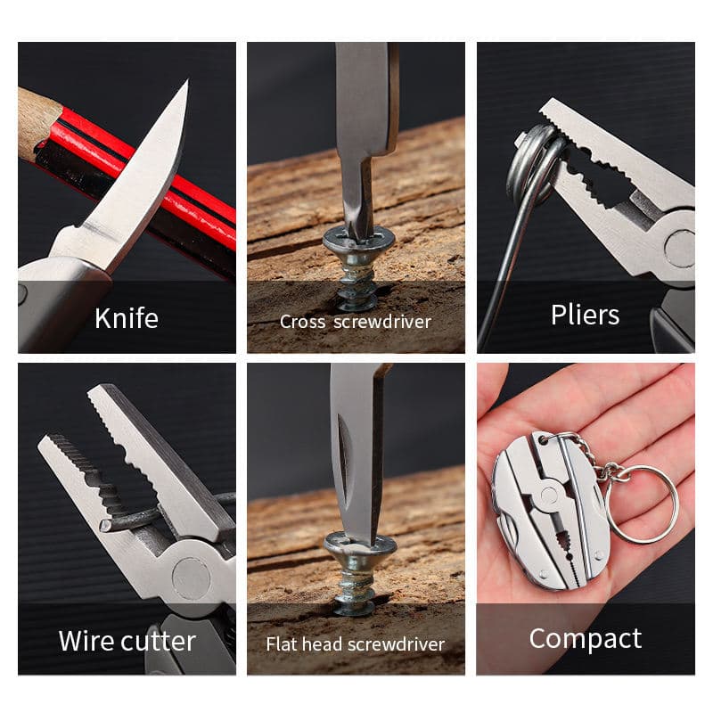 Mini Multitool Keychain Set - Multifunctional All In One Pocket Tool - 6-in-1, Plier, Wire Strippers, Phillips Screwdriver, Knife, File & Flat, With Carry case