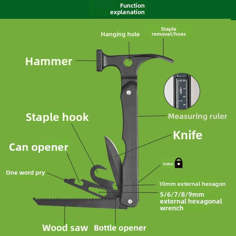 Safebros Multi-Functional Outdoor Camping Tent Pegs Hammer Square Head Ground Nail Canopy Fixing Claw Pile ALMIGHTY EAGLE PF23 Black