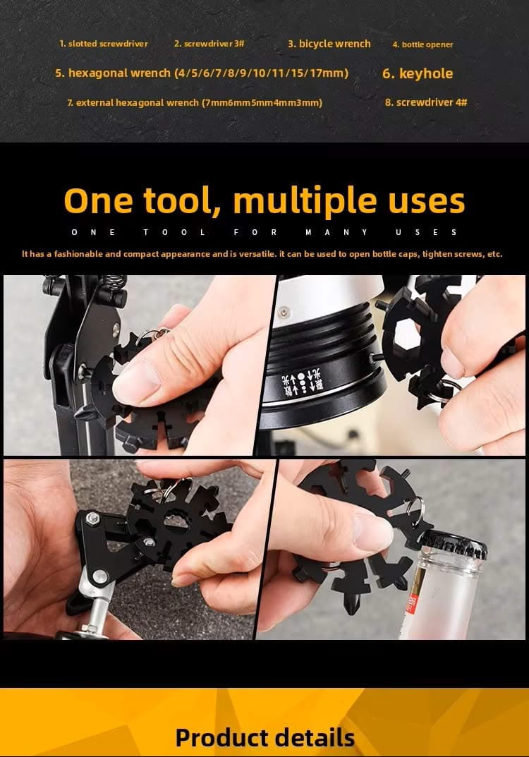 Household Emergency Repair Wrench Multifunctional Combination Tool Black Portable Snowflake Universal Wrench