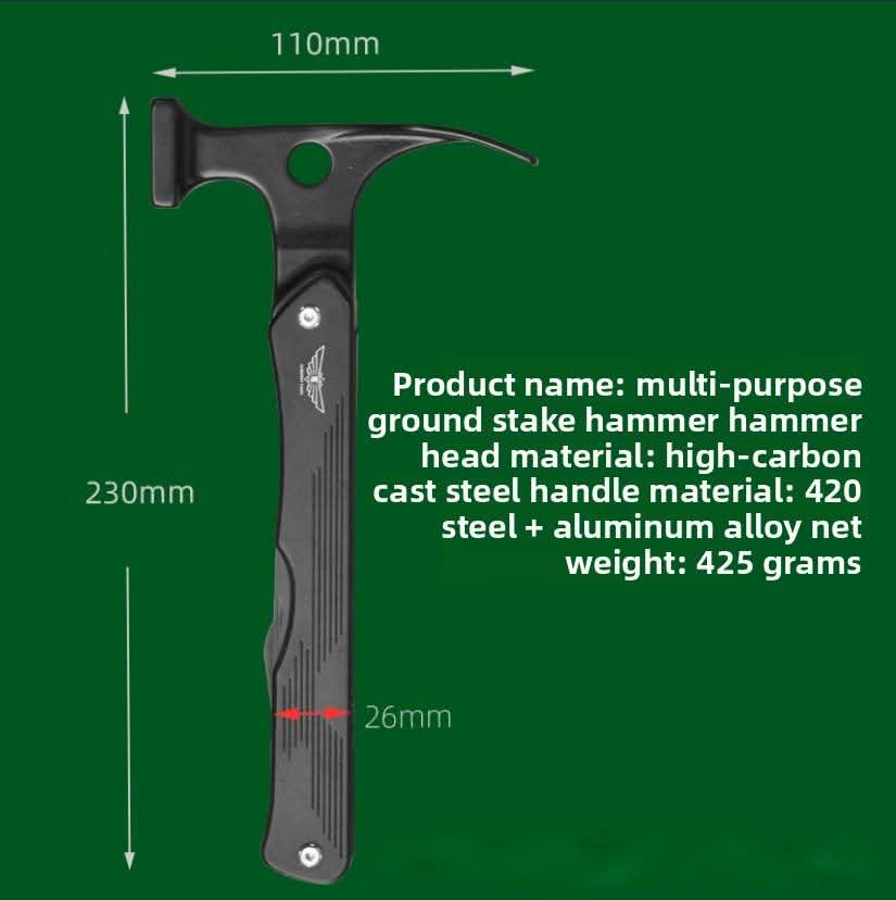 Safebros Multi-Functional Outdoor Camping Tent Pegs Hammer Square Head Ground Nail Canopy Fixing Claw Pile ALMIGHTY EAGLE PF23 Black