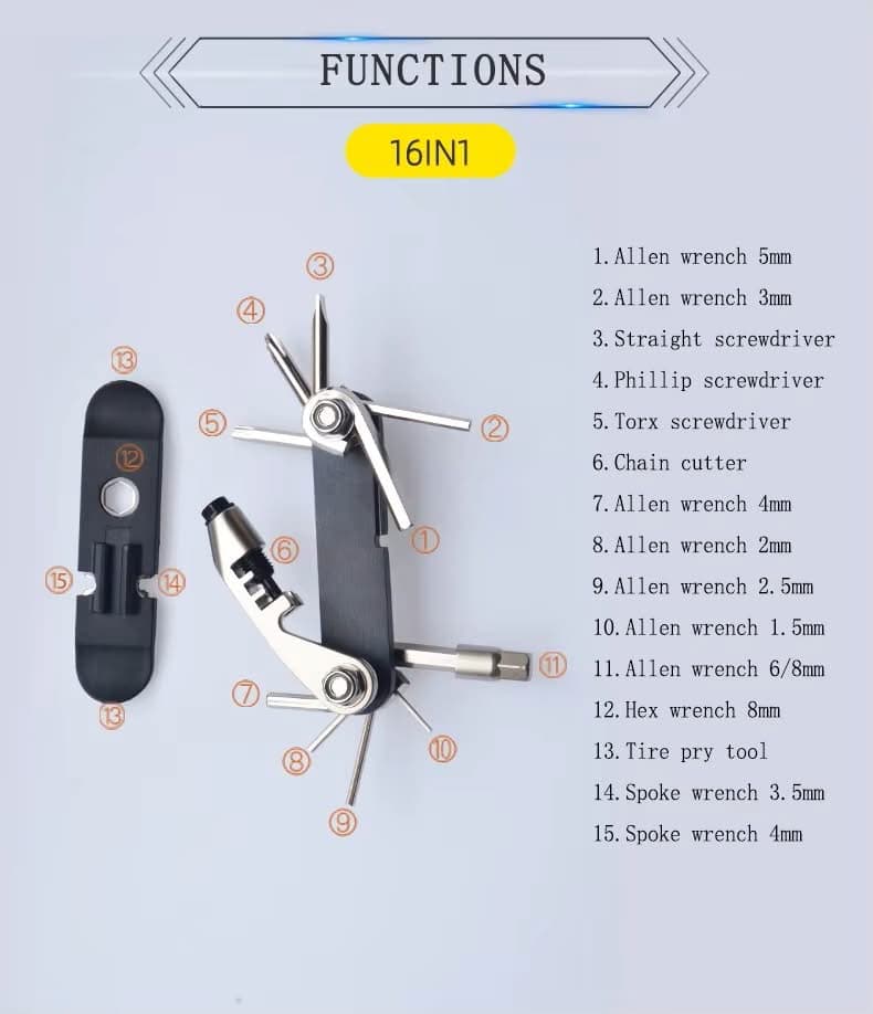Safebros Bicycle Repairing Multi-Tool Set Tool Kit Cycling Accessories Bike Combination Tools Wrench Chain Breaker Hex Screw