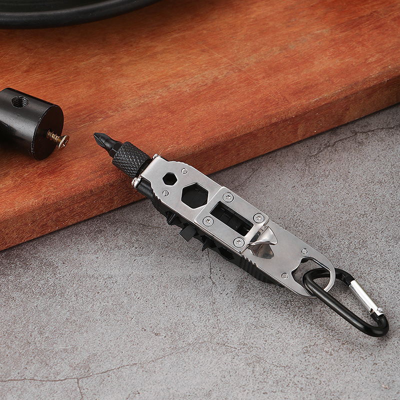Safebros Outdoor Portable Stainless Steel EDC Tool Keychain Screwdriver LED Light Bottle Opener Carabiners for Camping