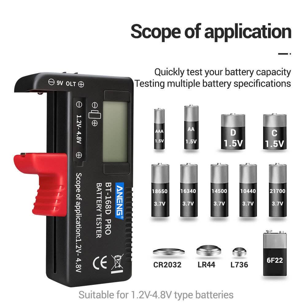 Safebros Digital Battery Tester Volt Checker for AA AAA C D 9V 1.5V Button Cell BT-168D LCD/Analog Display