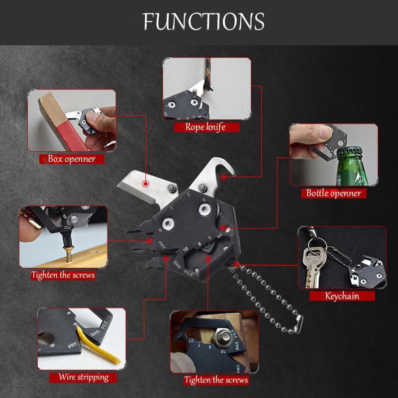 Safebros Hexagonal Shape Multi Tool Keychain, Portable Pocket Multitool with Folding Cutter, Screwdriver Set, Bottle Opener, and More for Outdoor Hiking, Camping