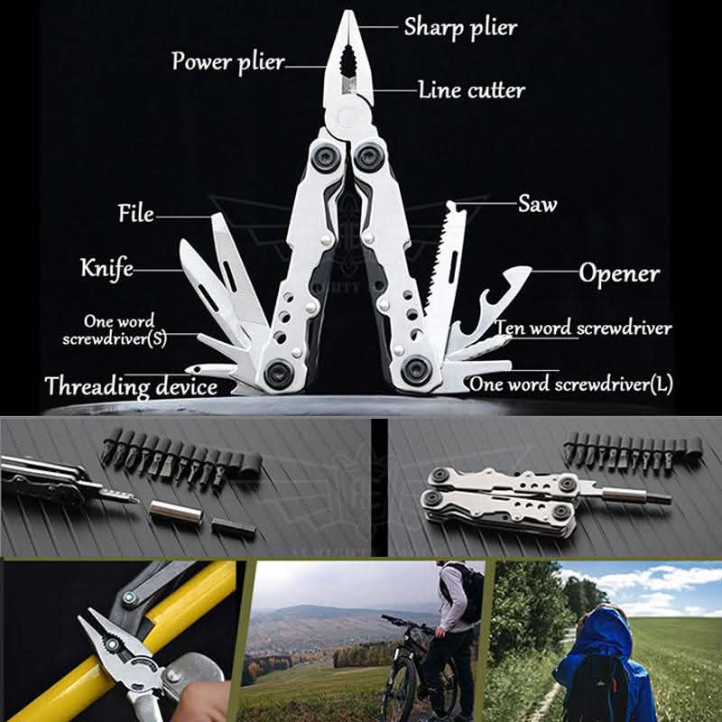 Safebros Multi-Functional Industrial Grade Stainless Steel Tool Kit Pocket Folding Pliers with Wire Cutter Screwdriver and Blade