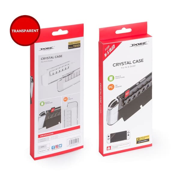 Dobe Crystal Case for Switch OLED with 6 Cartridge Holders - Shock Absorption All Around Protective Cover- Transparent