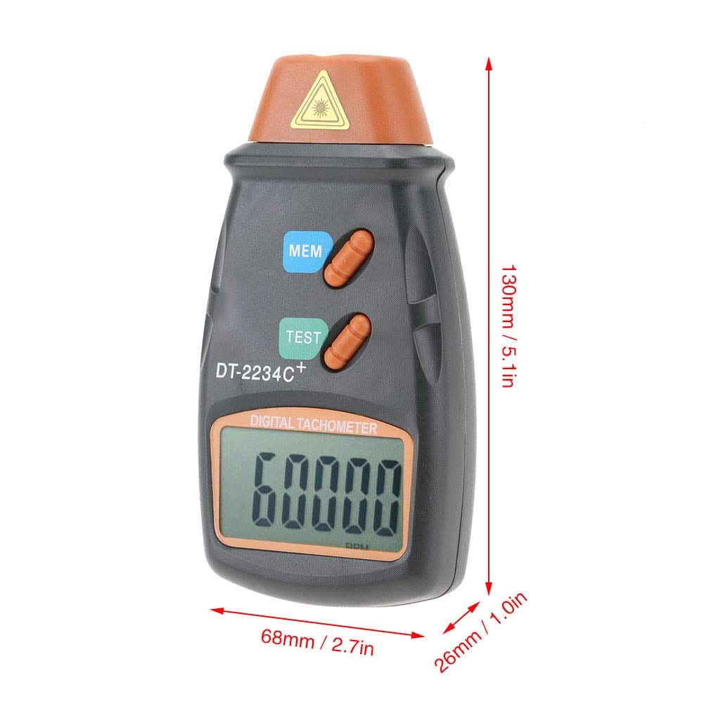 Safebros Tachometer RPM Tester,Handheld Speed Gun Photo Laser Tachometer Mph, Digital Tachometer, Small Engine DT-2234C+ Non-Contact LCD Photo Mini RPM Tester Meter