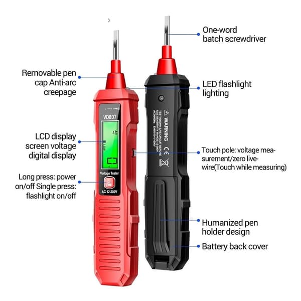 Safebros VD807 Digital Voltage Detector Test Pen AC 24-300V Portable Screwdriver Indicator NCV Pen Tool