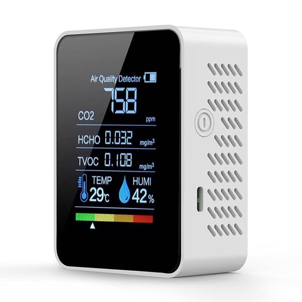 Tuya 5-in-1 Indoor Air Quality Monitor, Professional Portable Detector&Accurate CO2,HCHO,TVOC,Humidity& Temperature,LED Display, 2s Refresh,for Home, Office,School, Hotel,Car Air Quality Tester