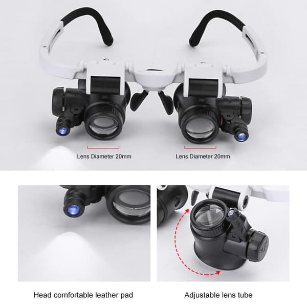 Safebros Magnifying Glasses 8X 15X 23X Magnifier LED Headband Glass Eye Magnifying Repair Tool Watchmaking Jewelry Necklace Magnifier Glasses Beading Biology Loupe Microscope