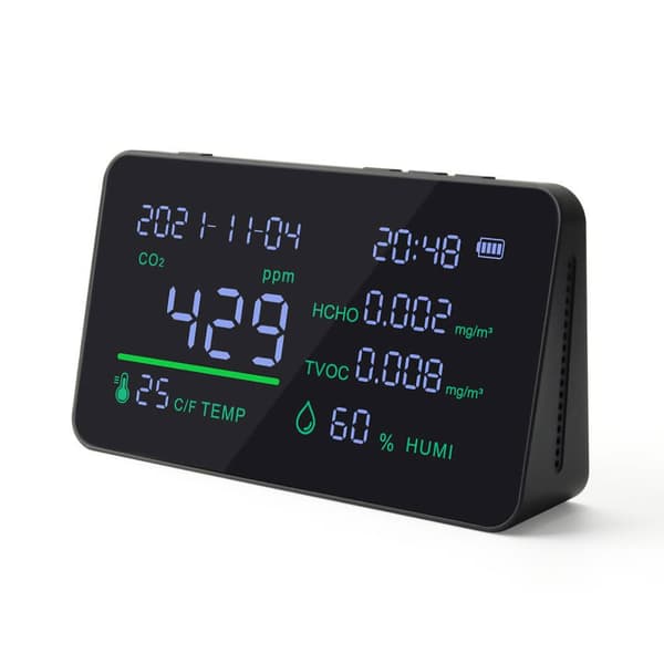 Safebros 7-in-1Multifunction CO2 Meter TVOC HCHO Air Gas Quality Tester Humidity Temperature Detector LCD Display Alarm Pollution Monitor