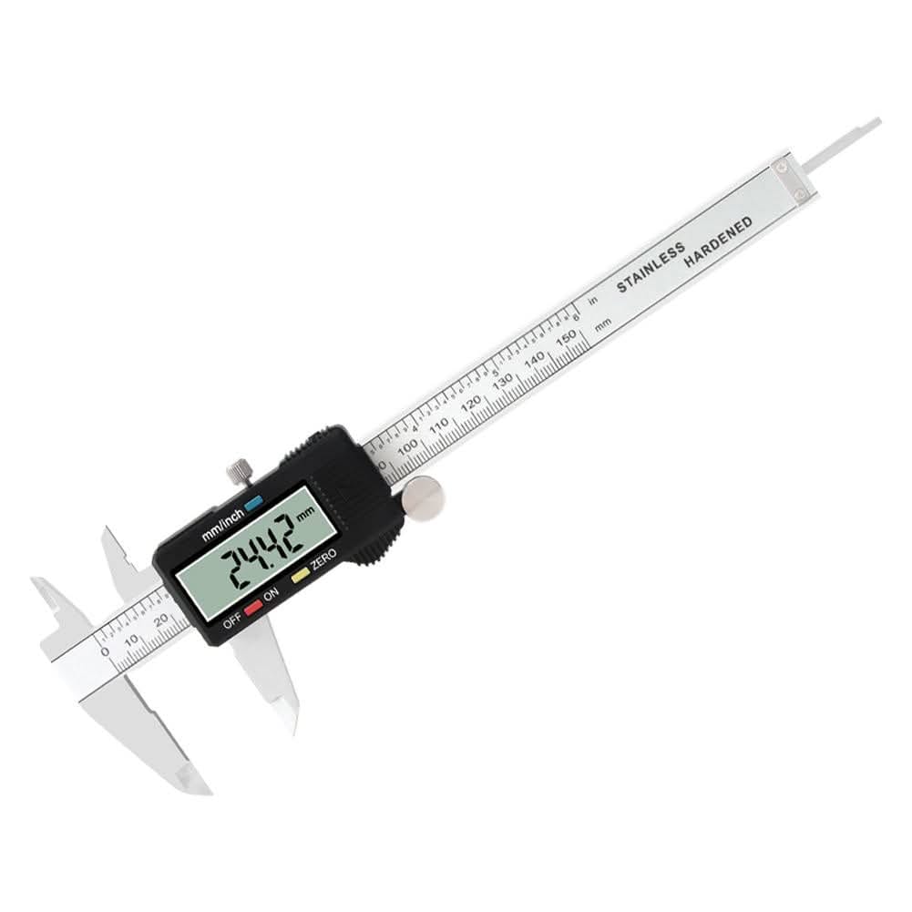 Safebros Caliper Measuring Tool, Qfun Vernier Digital Caliper Stainless Steel 6 Inch/150mm, Digital Micrometer Waterproof, Easy Switch from Inch to Millimeter, Large LCD Screen