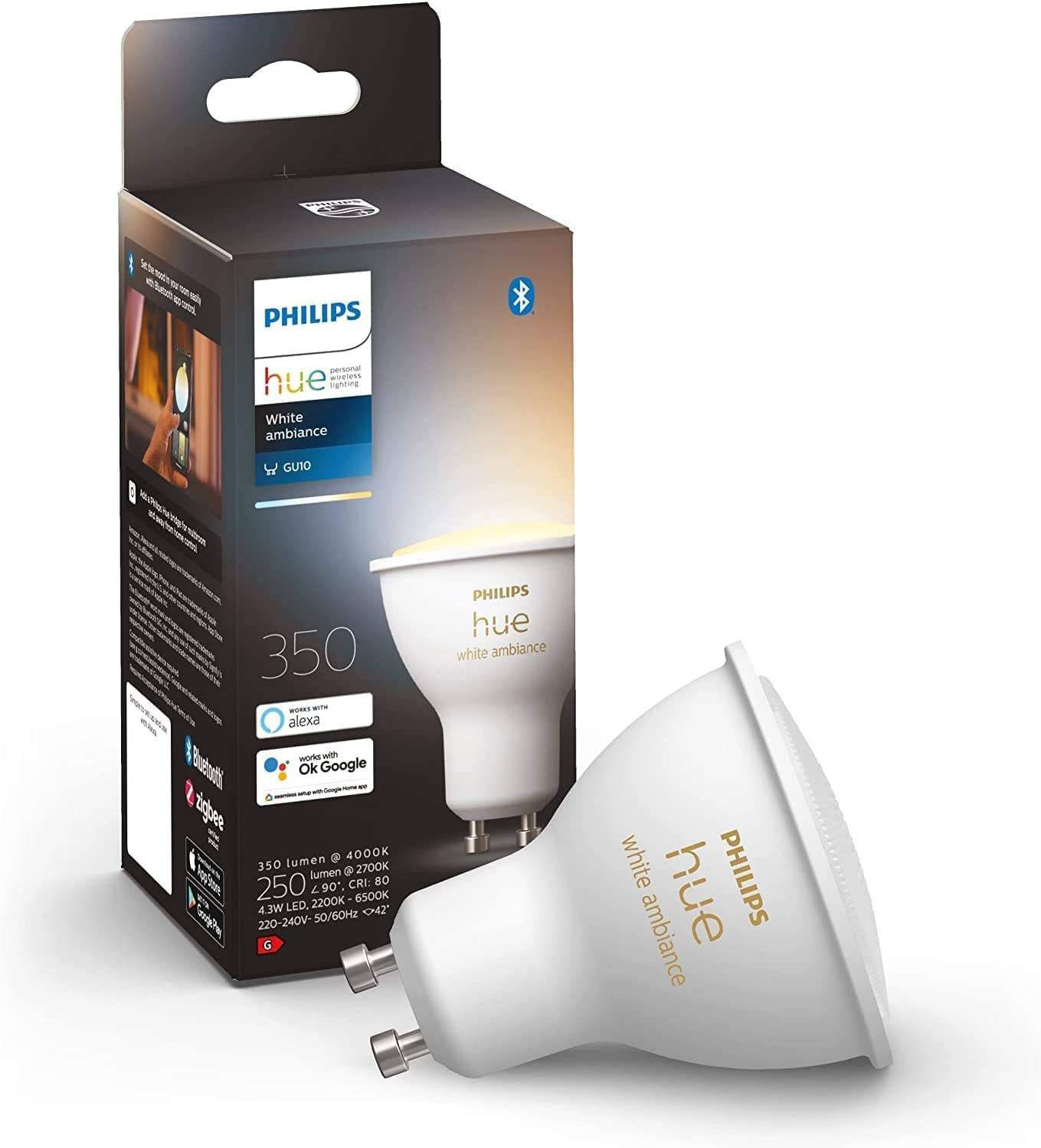 PHILIPS hue White Ambiance 5W LED Smart Spot Light, White, GU10