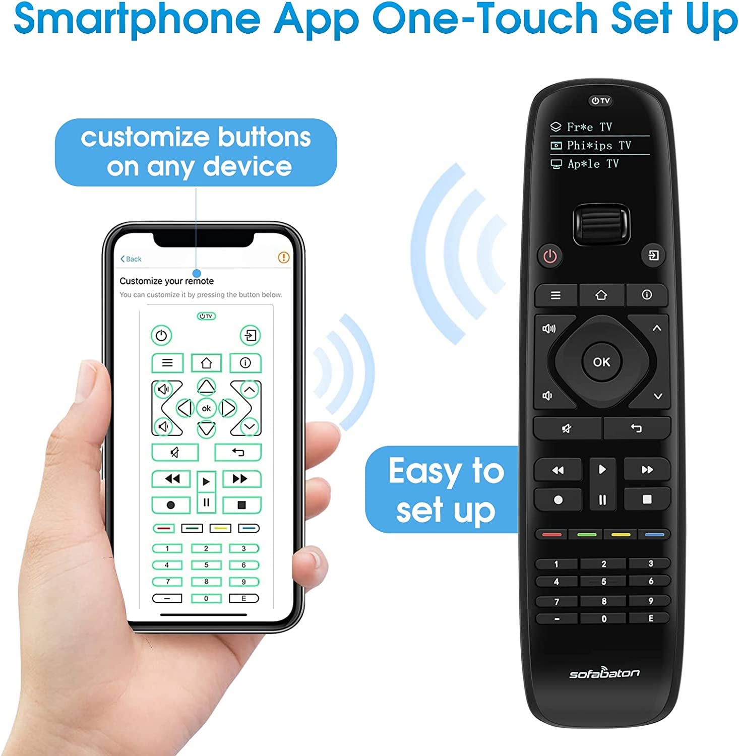 SofaBaton U1 Universal Remote with Smartphone APP, Smart Universal Remote Control for Bluetooth & IR Devices, Compatible with Smart TVs/DVD/STB/Projector All in One