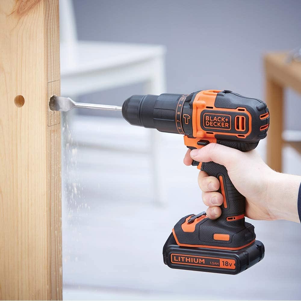 Black & Decker BDCHD18K Lithium Cordless Drill Driver Kit Box and Bits, 18V