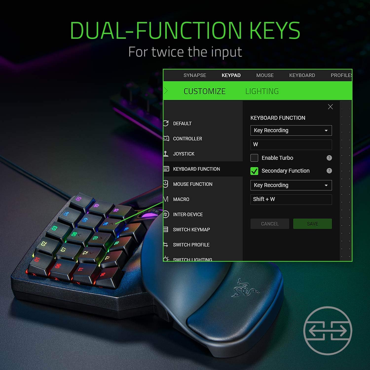Razer Tartarus Pro Gaming Keypad: Analog-Optical Key Switches - 32 Programmable Keys - Customizable Chroma RGB Lighting - Programmable Macros - Variable Key Press Pressure Sensitivity