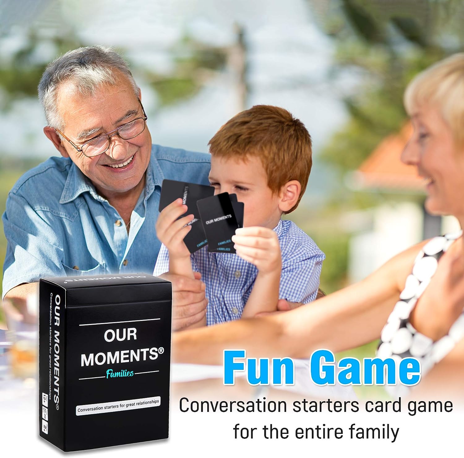OUR MOMENTS Families: 100 Conversation Starter Cards for Families and Kids - Relationship Building - Car Travel, Road Trip & Card Game for Better Family Bonding